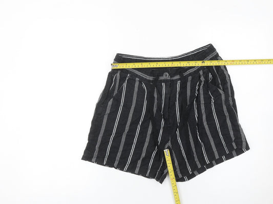 Next Womens Black Striped Linen Blend Paperbag Shorts Size 10