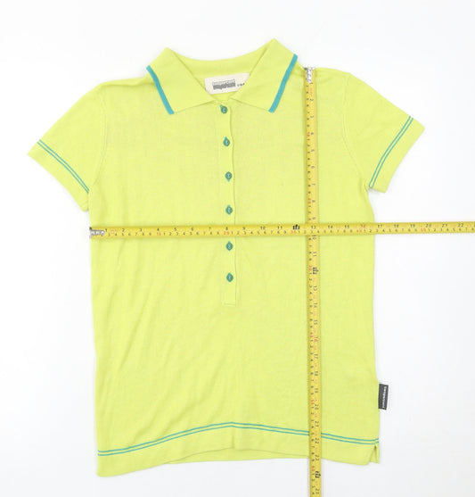 Twopercent Unisex Green Polo Shirt S Short Sleeve Knit Button Cotton Blend