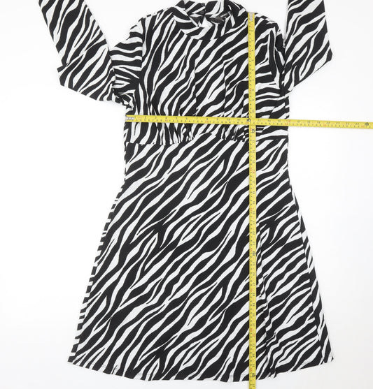 Pep&Co Women’s Black White Zebra Print A-Line Dress L 16-18