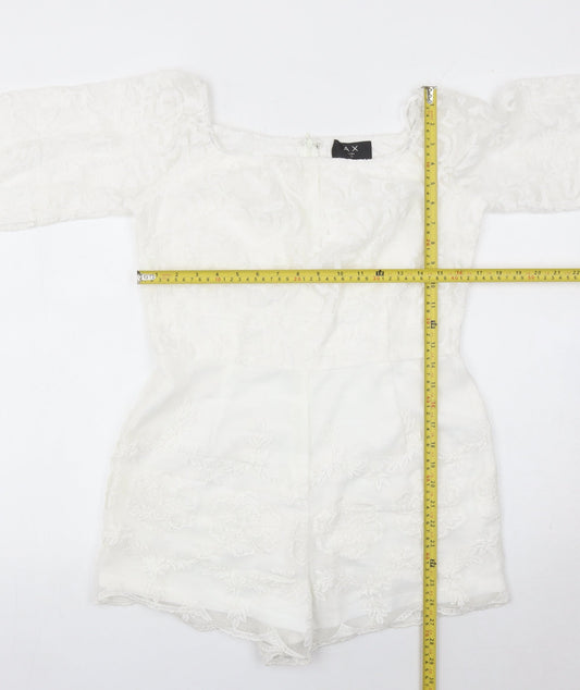 AX Paris Women White Lace Playsuit Size 14 Long Sleeve Party Romper