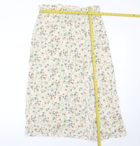 H&M Women’s Multicoloured Floral Midi A-Line Skirt Size 14 Viscose