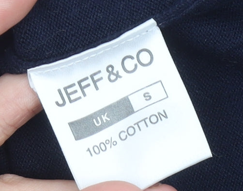 Brand and care label for Jeff & Co Women’s Blue Square Neck Short Sleeve Cotton jumper S