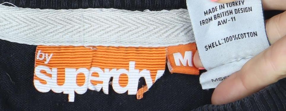 Superdry Mens Black V-Neck Cotton Pullover Jumper Size M