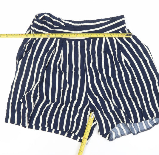 H&M Women’s Blue Striped Viscose Shorts Size 10 UK Summer Casual