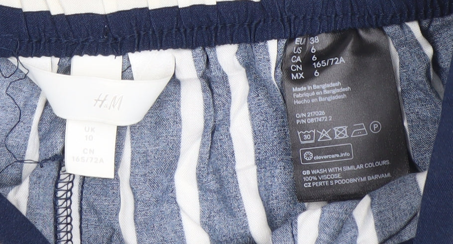 H&M Women’s Blue Striped Viscose Shorts Size 10 UK Summer Casual