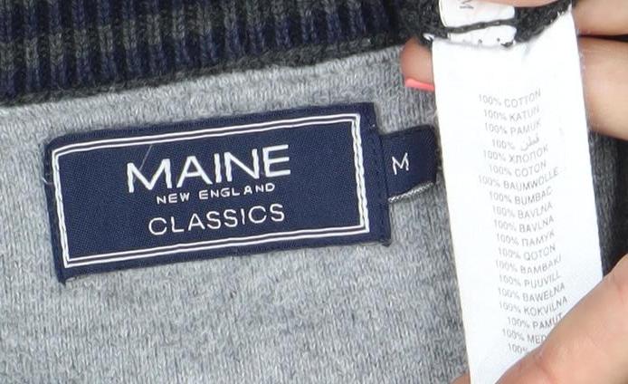 Maine New England Mens Grey Cotton V-Neck Jumper Size M