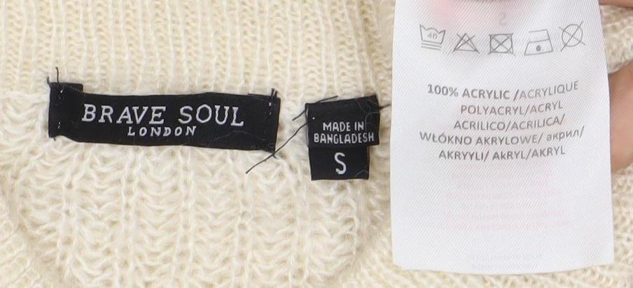 Brave Soul Women’s Ivory Chunky Knit Pullover Jumper S Mock Neck