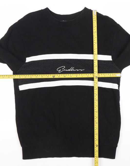 Primark Men’s Black Medium Crew Neck Pullover Sweatshirt Logo Stripe