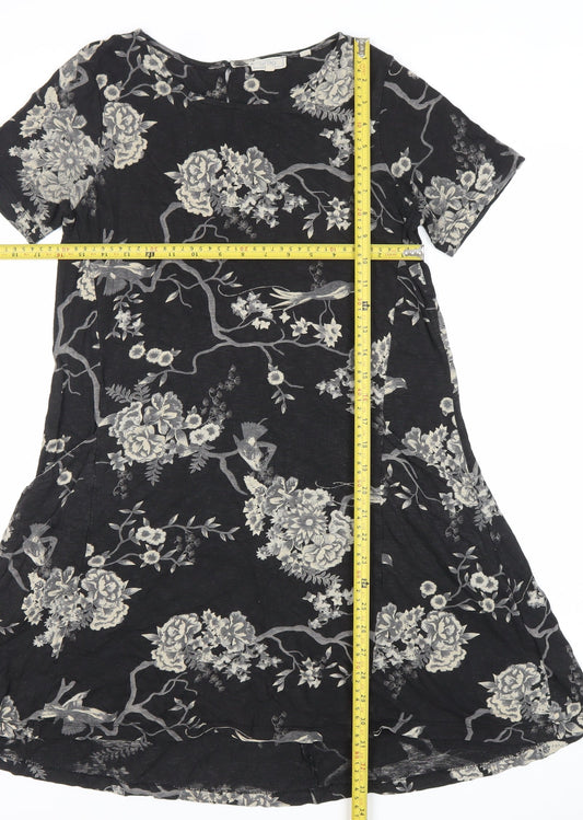 Fat Face Womens Black Floral Shift Dress Size 8 Short Sleeve