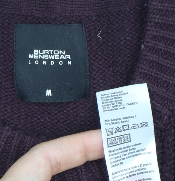 Burton Menswear Men’s Purple M Chunky Knit Crew Neck Jumper