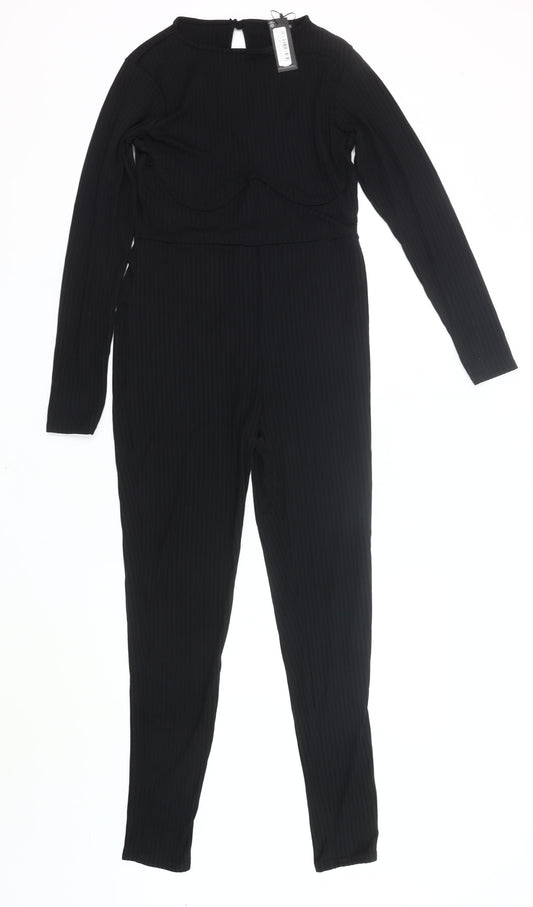 PrettyLittleThing Women’s Black Slim Fit Long Sleeve Jumpsuit UK 12