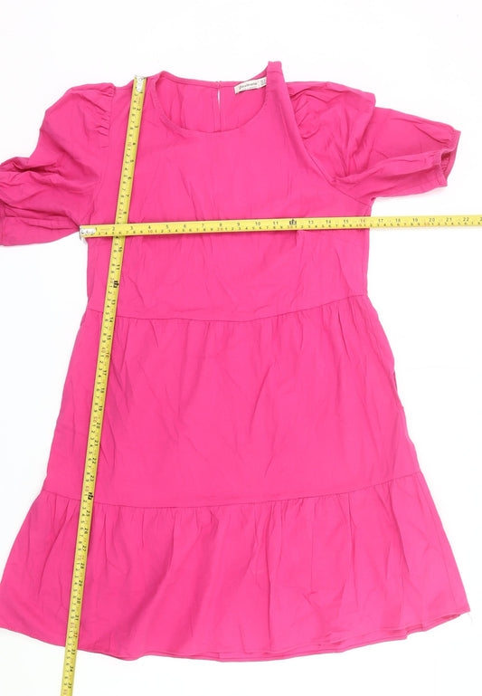 Stradivarius Women’s Pink Knee Length Puff Sleeve Shift Dress UK 10