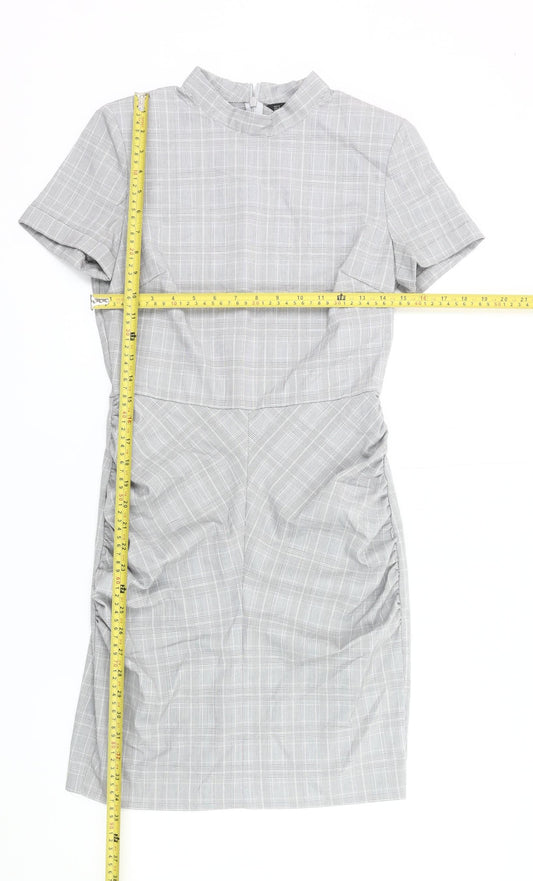 Zara Women Grey Check Sheath Dress Size 12 Short Sleeve Work
