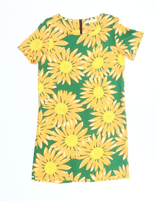 Vera & Lucy Women’s Yellow Green Floral Shift Dress S/M
