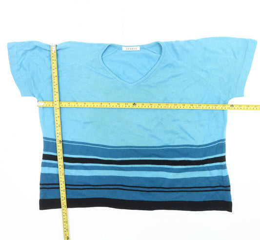 George Women’s Blue Striped V-Neck Short Sleeve Pullover Jumper Size 18