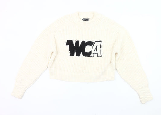 Additional front view of ASOS Design Women’s Ivory Logo jumper UK 10 Chunky Knit