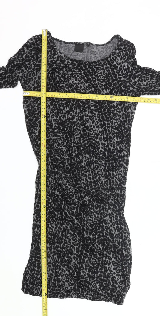InWear Women’s Black Animal Print Bodycon Dress Size S Long Sleeve