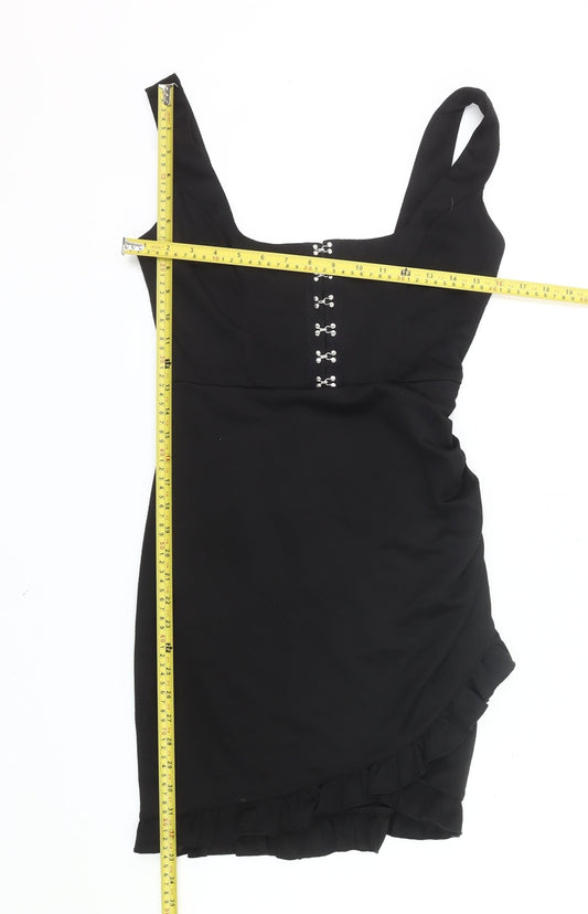 Little Mistress Women’s Black Bodycon Dress UK 8 Ruffle Trim Partywear