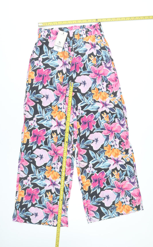 Tu Womens Multicoloured Floral Wide-Leg Trousers Size 8