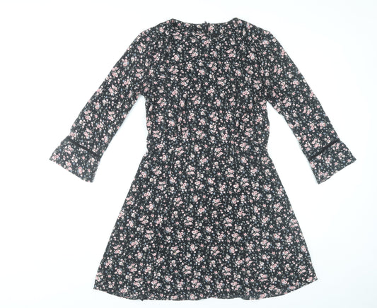 H&M Divided Women’s Black Floral A-Line Dress Size 10