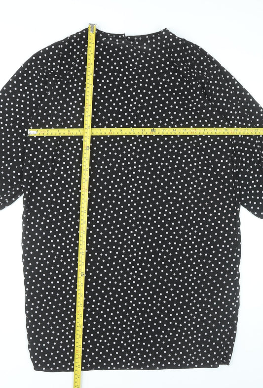 Boohoo Women Black Polka Dot Shift Dress Size 12 Puff Sleeve