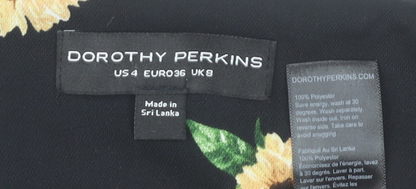 Dorothy Perkins Women’s Black Floral Playsuit Size 8 V-Neck Belted