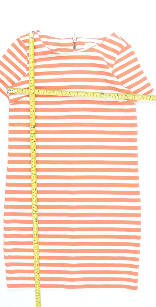 Vila Women Orange White Striped Sheath Dress XS Short Sleeve