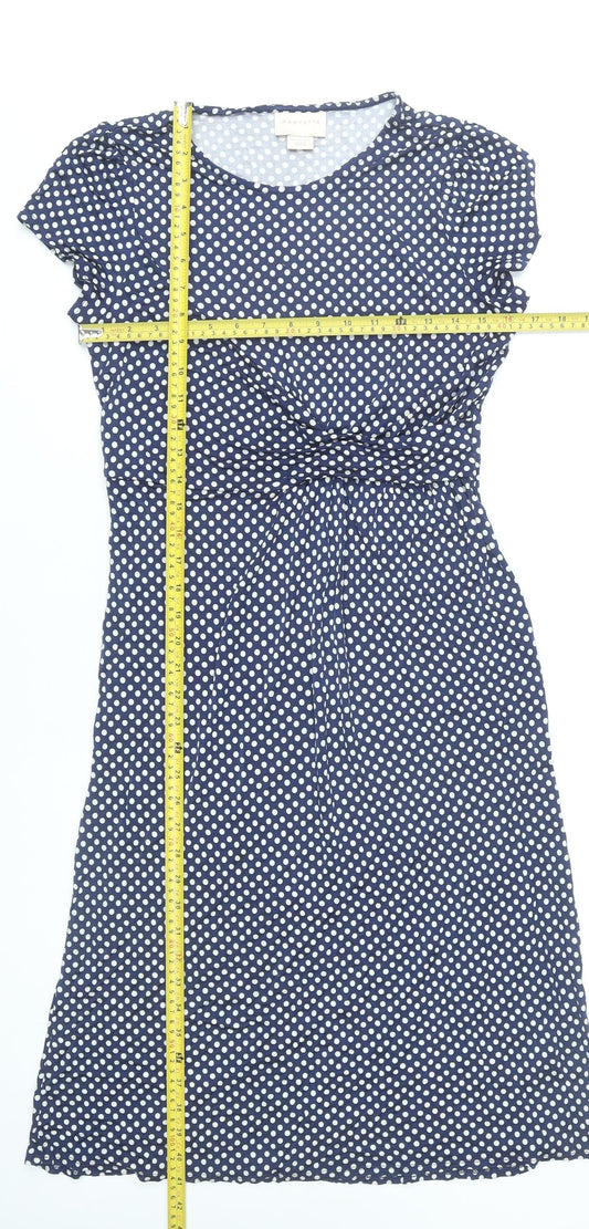 Mauvette Women Blue Polka Dot Viscose Knee Length Dress Size 12