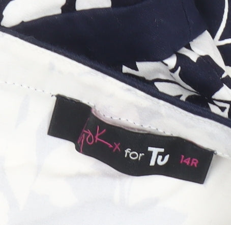 Tu Women’s Blue White Floral Sheath Dress Size 14 V-Neck Sleeveless