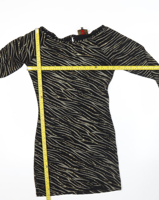 River Island Women’s Black Animal Print Bodycon Dress UK 12