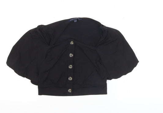 Additional front view of French Connection women’s black, size UK 8, cropped puff sleeve blouse