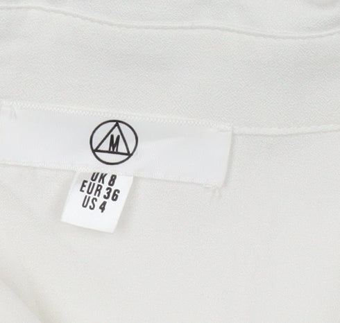 Missguided Women's White Button-Up Tunic Shirt Blouse Size 8 Long Sleeve Ruffle