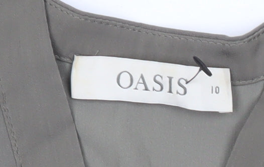 Oasis Womens Green Viscose Blouse Size 10 Tunic 3/4 Sleeve Workwear
