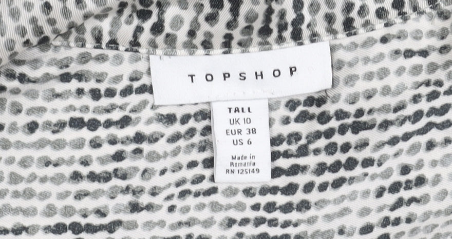 Topshop Women’s Black Animal Print Button-Up Blouse UK 10 Tall