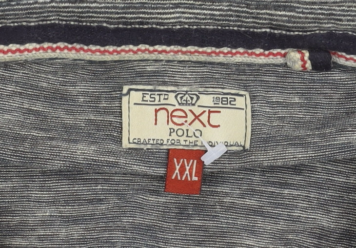 Next Men's Grey Striped Polo Shirt Size 2XL Regular Fit Cotton Blend