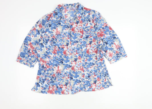Additional front view of Honor Millburn women’s multicoloured floral button-up shirt, size UK 12