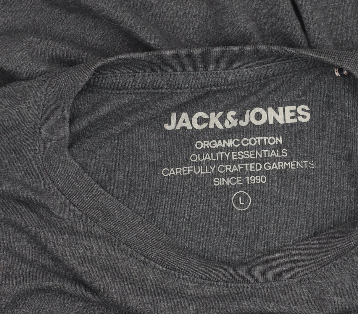 Jack & Jones Men's Grey L Organic Cotton Crew Neck T-Shirt