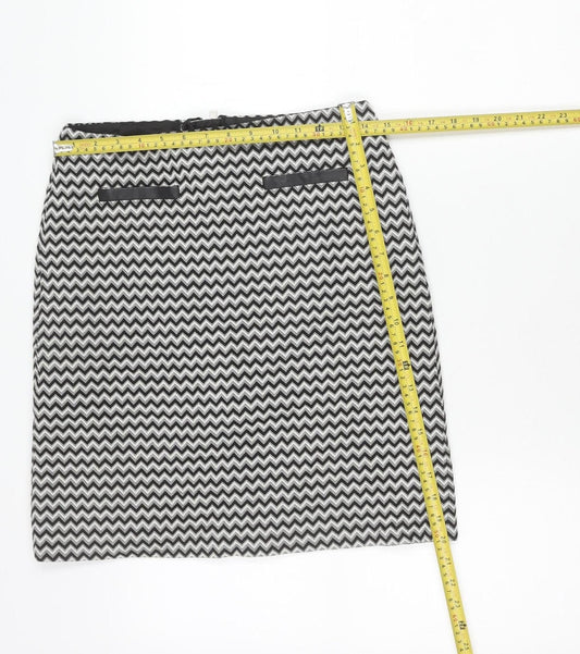 Marks and Spencer Womens Black Size 8 Pencil Skirt Geometric Tweed