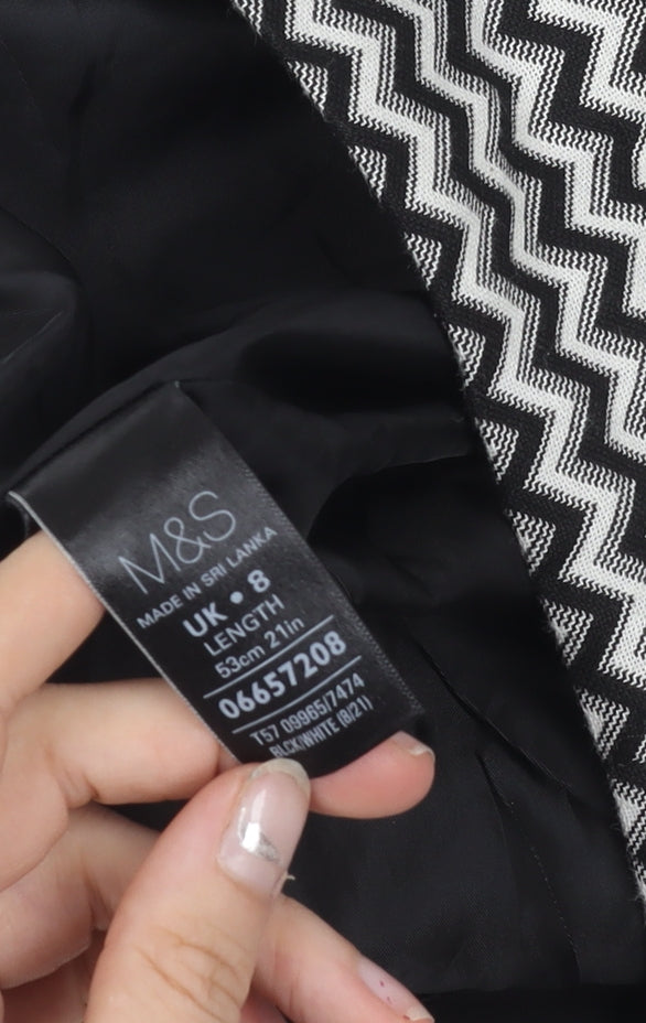 Marks and Spencer Womens Black Size 8 Pencil Skirt Geometric Tweed