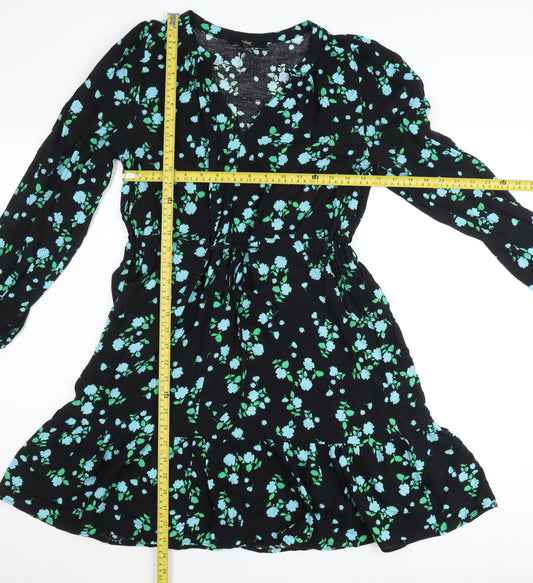 Next Women’s Black Floral Skater Dress Size 6 Viscose Knee Length
