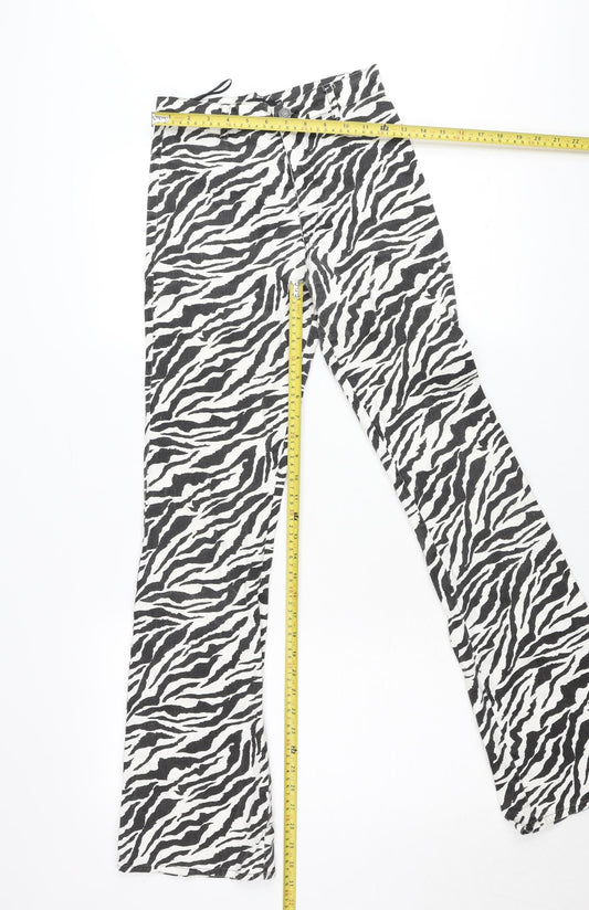 Motel Womens XS Black White Zebra Print Flared Jeans