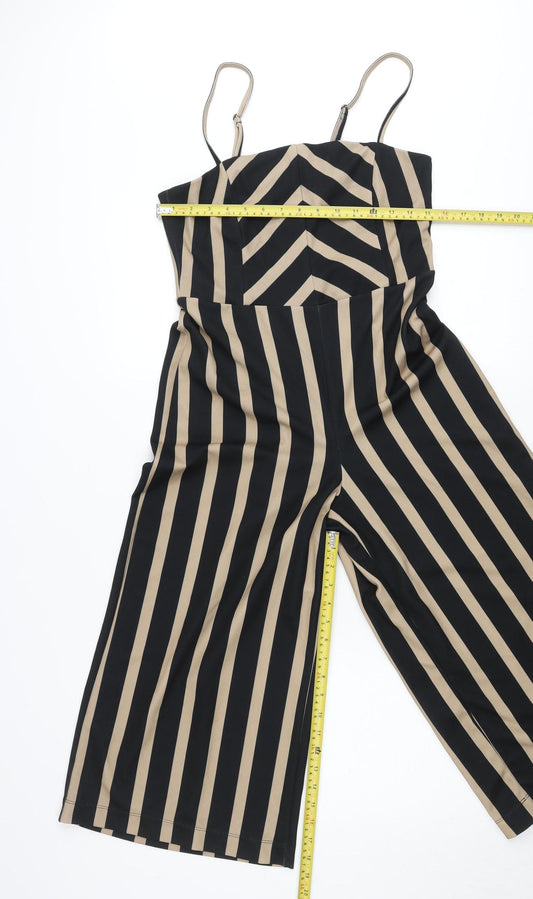 New Look Women’s Black Beige Striped Wide-Leg Jumpsuit Size 10