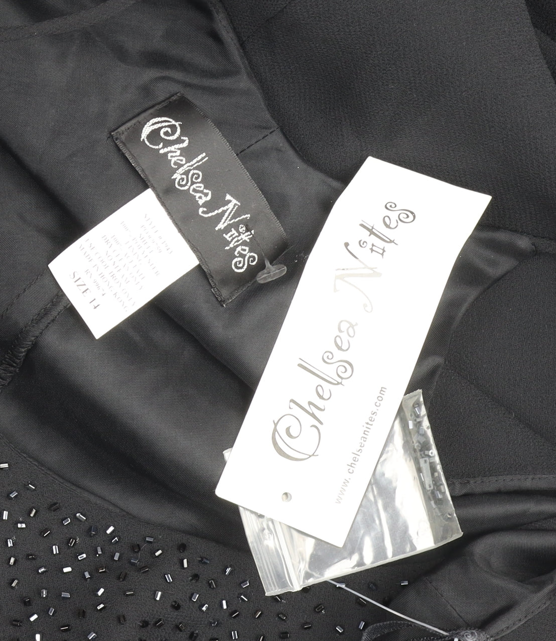 Chelsea Nites Women’s Black Beaded Slip Dress Size 14 Formal Long