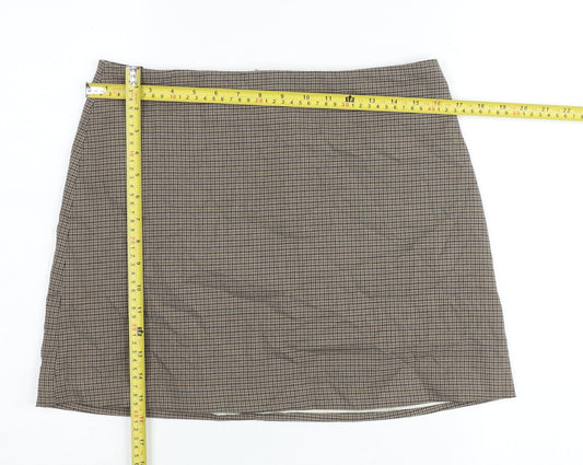 H&M Women Brown Check Pencil Skirt Size 14 Workwear Tweed Knee Length