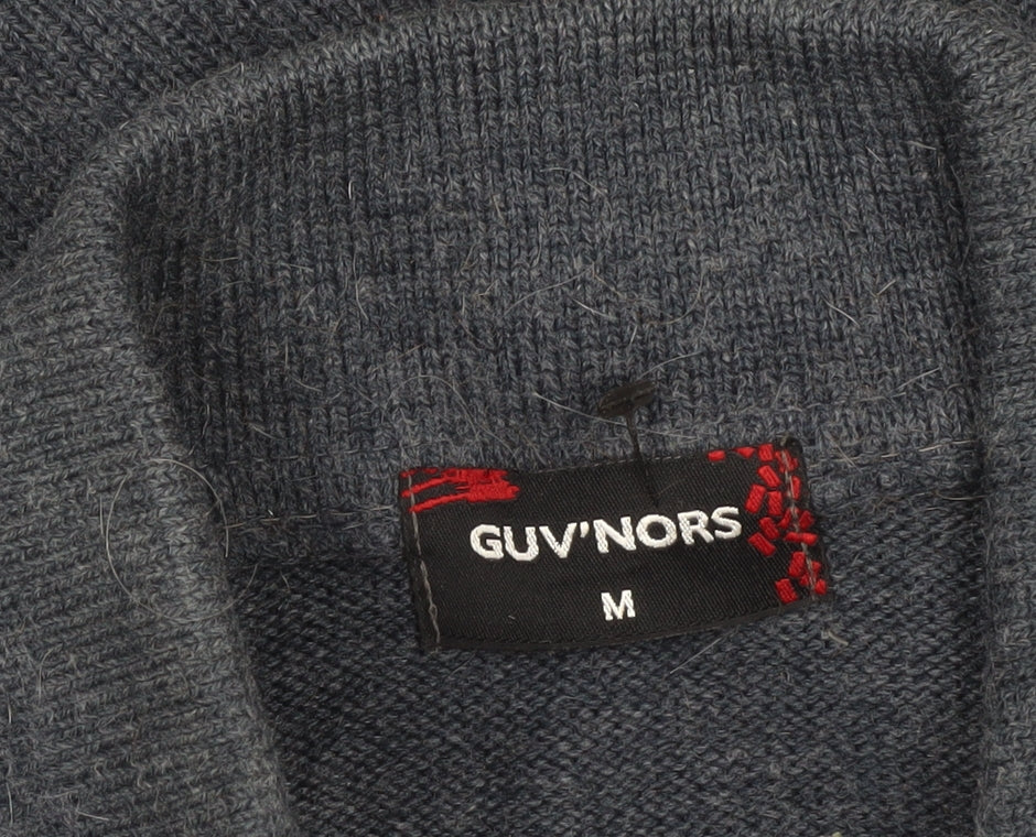 GUV'NORS Men's Blue Geometric Cable Knit Zip Cardigan Jumper M