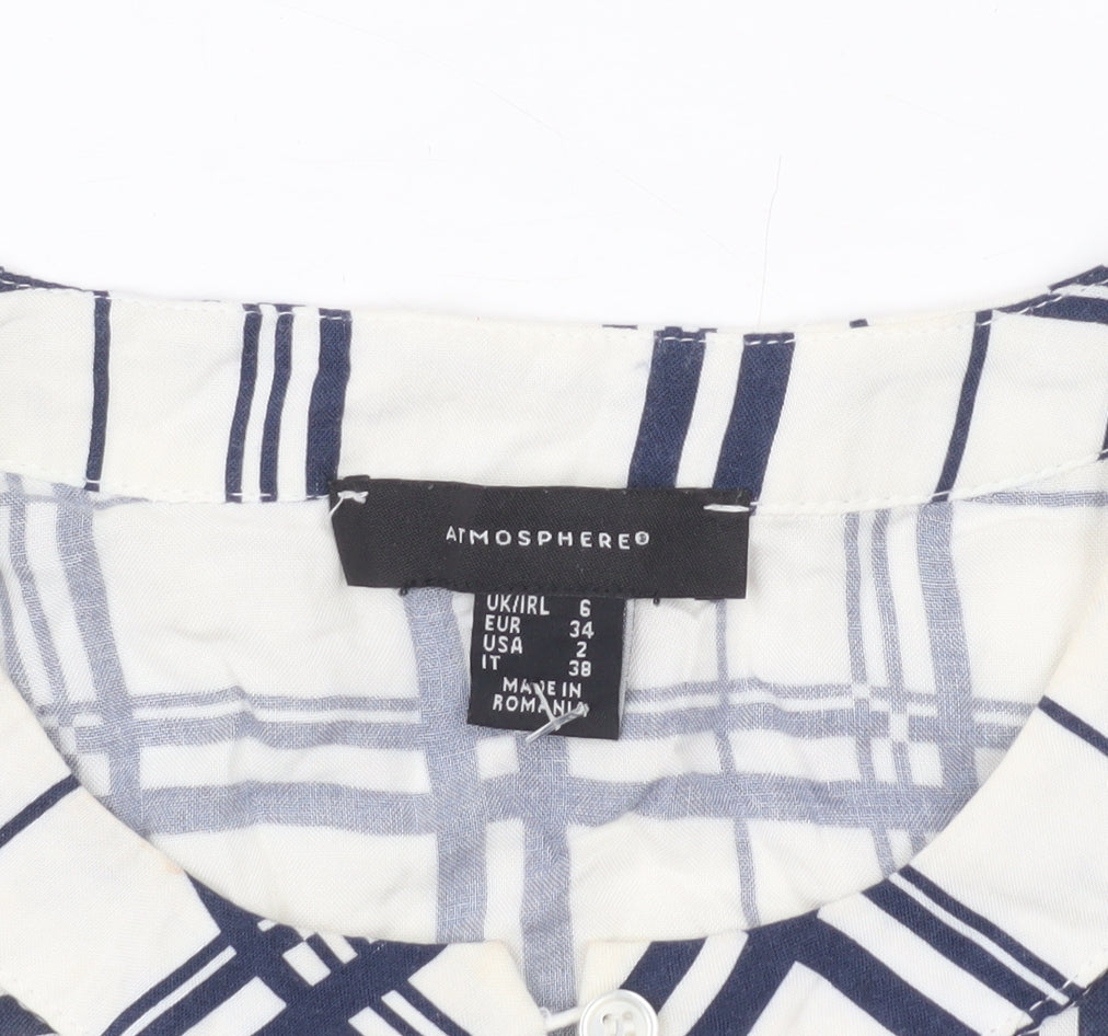Atmosphere Women’s White Check Blouse UK 6 Long Sleeve Viscose