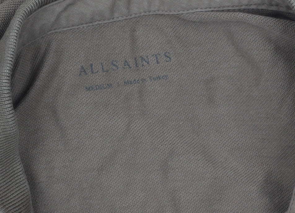 AllSaints Mens Brown Long Sleeve Polo Shirt Medium 100% Cotton