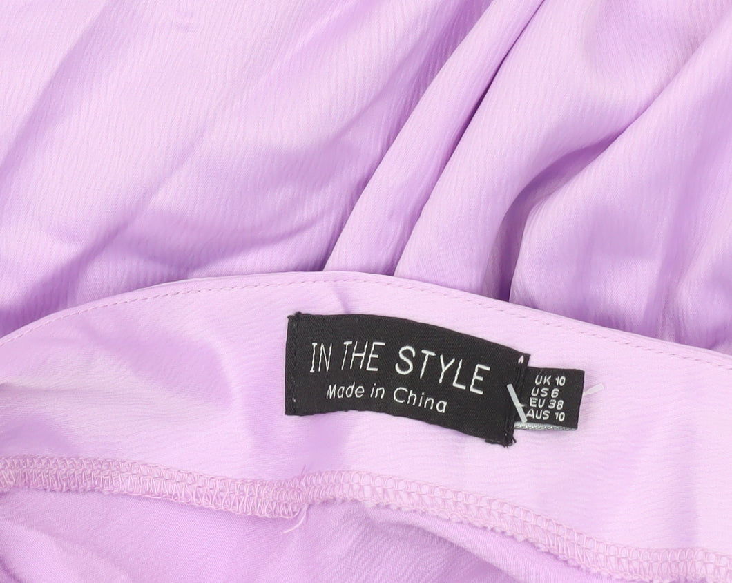 In The Style Women Purple Size 10 Shift Dress Long Balloon Sleeve V-Neck