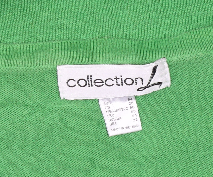Collection L Women’s Green Striped V-Neck Cotton Jumper Size 28