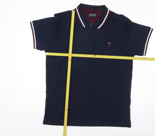 Jeff Banks Men’s Blue Polo Shirt L Cotton Short Sleeve Zip Collar